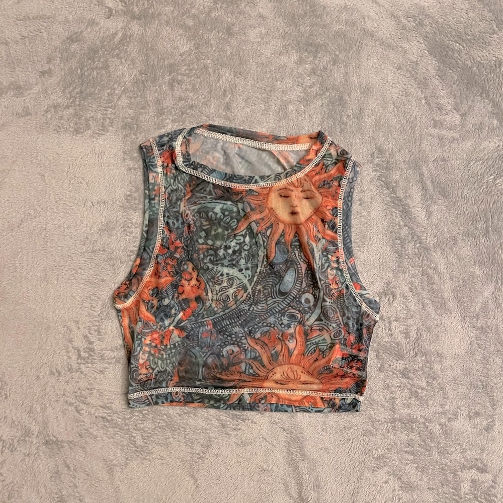 Shein graphic print sun mesh tank top
